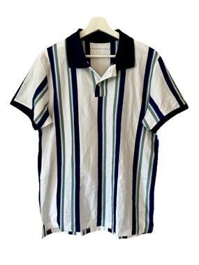 Aeropostale White Polo with Navy & Green Vertical Stripes Size L Preppy